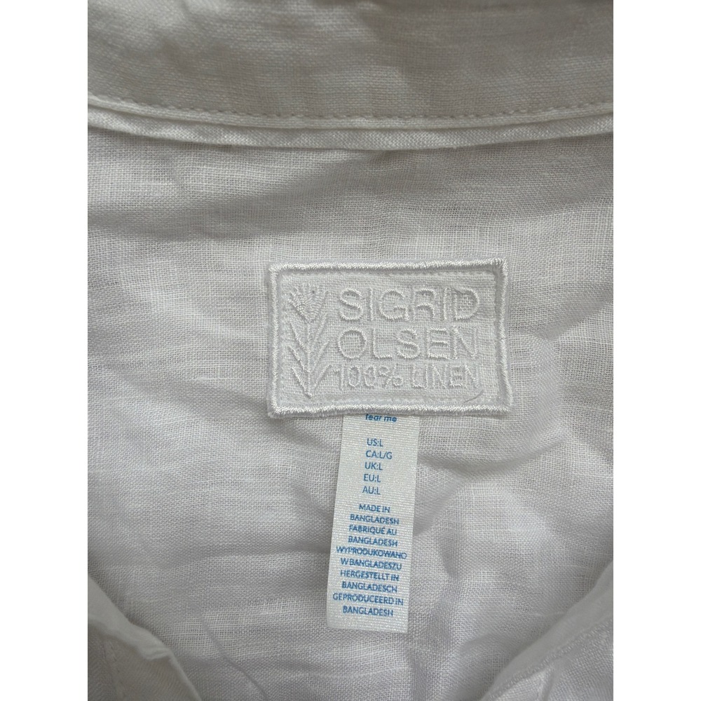 Sigrid Olsen Womens White 100% Linen Button Up Shirt Long Sleeve NWT Size L - Picture 3 of 8